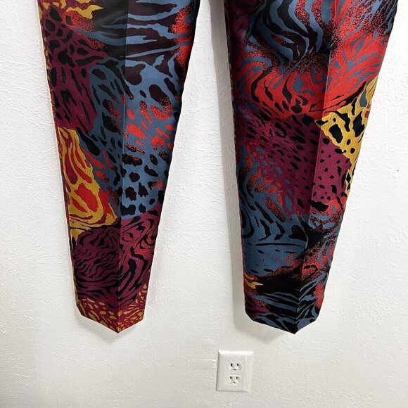Anne Klein Colorful Abstract Jacquard Pants Slim Leg Manzanita Wineberry Size 8 - Picture 7 of 13